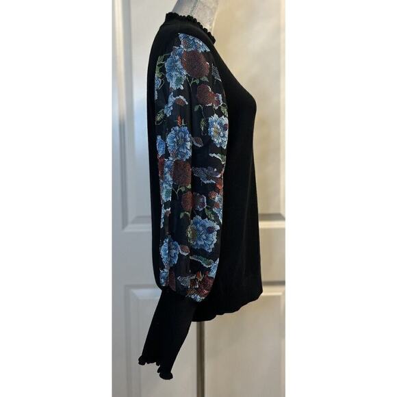 Siani Milano Ruffle Neck Floral Sleeve Sweater Jumper Womens Sz L Soft - Picture 5 of 7